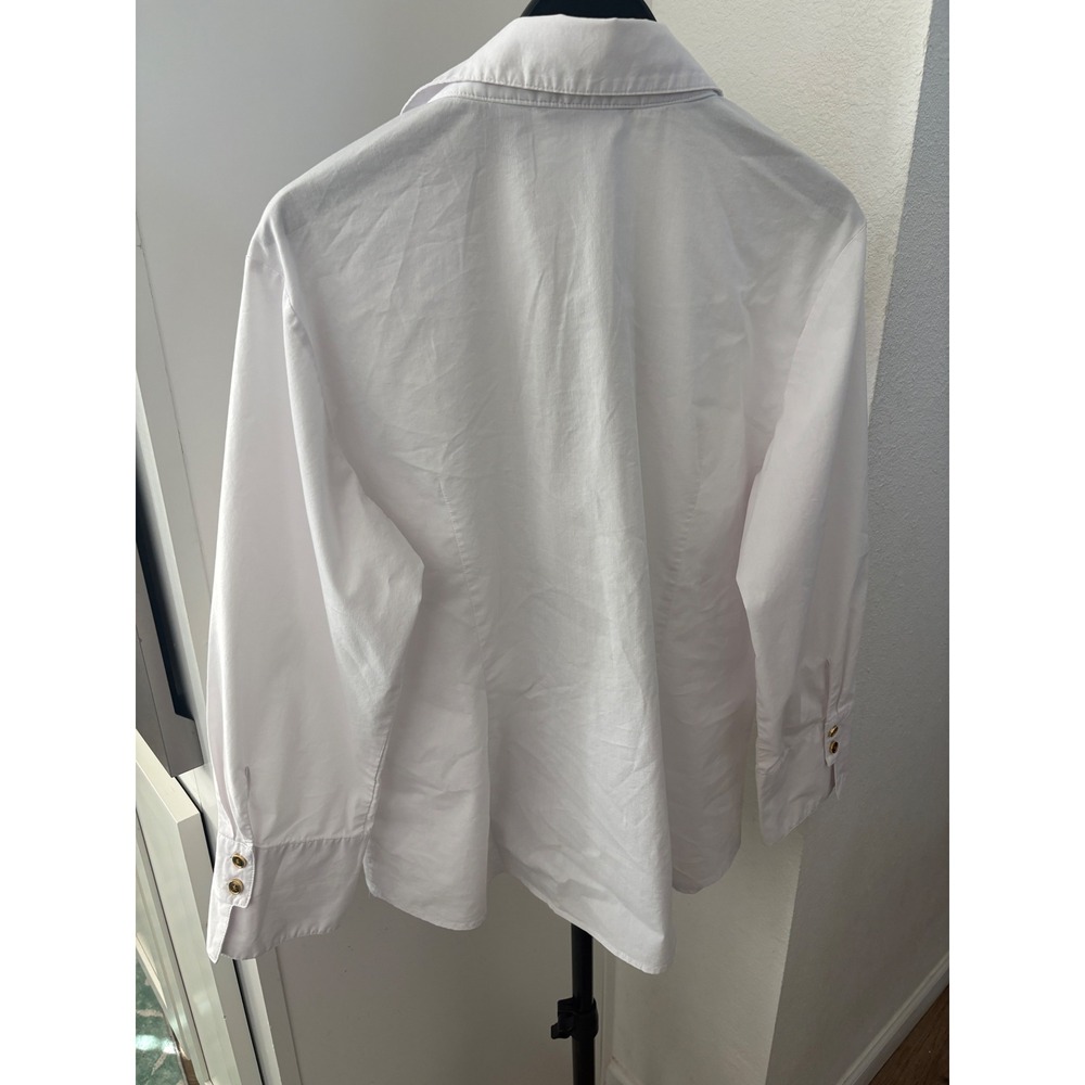 Zac & Rachel White Button Down Shirt Leopard Print Trim Stretch Blouse XL - Picture 4 of 6